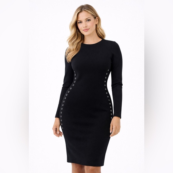 John + Jenn Dresses & Skirts - John + Jenn Black Long Sleeve Dress with Silver Grommet Accents